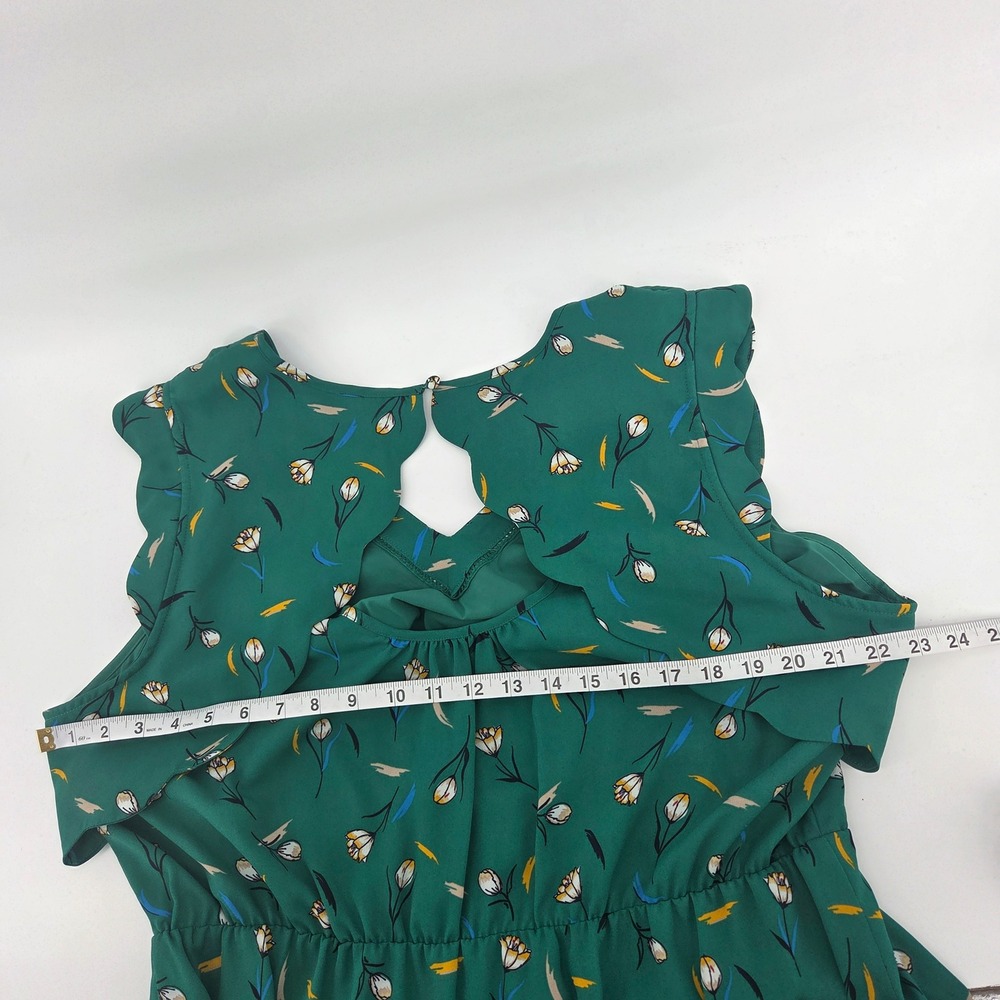 41 Hawthorn Floral Dress XXL Green V-Neck Keyhole Ruffle Eclectic Boho - Picture 5 of 6